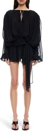 Lioness Elements Long Sleeve Chiffon Minidress in Noir at Nordstrom, Size X-Small