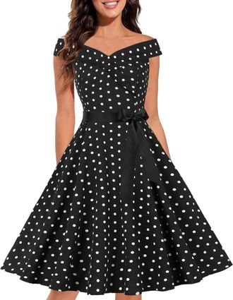 Generic 50s Dress Womens Vintage Petticoat Summer Dress Rockabilly Party Dress Festive Cocktail Dress Ball Dress Swing Evening Dress Polka Dots Party Dress A 