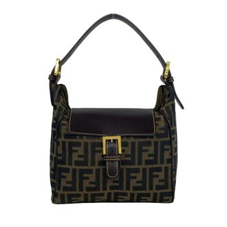 Fendi Black Brown Canvas Leather Handbag Tote Bag (Pre-Owned)