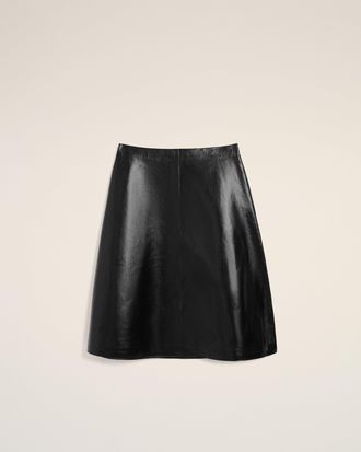 Ami Black Lamb Leather Midi Trapeze Skirt Black - XS - for Women
