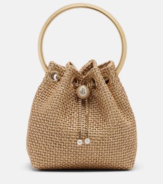 Jimmy Choo London Bon Bon Small raffia-effect bucket bag