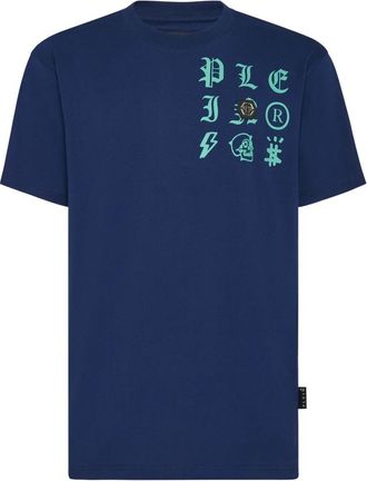 Philipp Plein T-Shirt Ronde Hals Gothic - Heren - T-shirts - Blauw - 2XL - Katoen - Tops