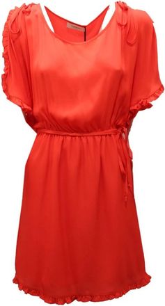Twinset Oranje Voile Jurk met Voering - Dames - Korte kleedjes - Oranje - S - Polyester - Kleedjes