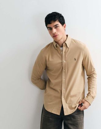 Polo Ralph Lauren camicia beige a maniche lunghe con bottoni-Verde