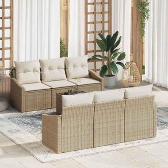 vidaXL Conjunto De Sof&aacute; De Jard&iacute;n 7 Pcs Beige, Crema 55 X 55 X 37 Cm Vidaxl