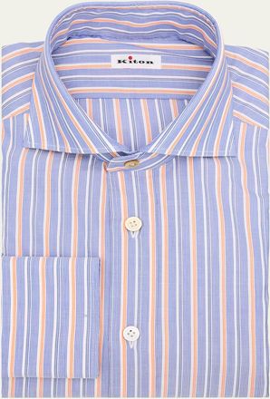 Kiton Mens Variegated Stripe Cotton Dress Shirt