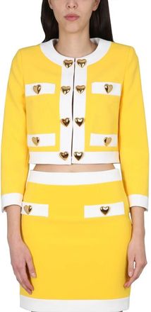 Moschino Heart Buttons Crepe Jacket - Dames - Zomerjassen - Geel - M - Leer - Jassen