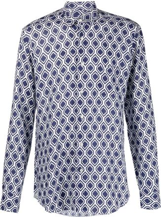 Peninsula all-over graphic-print shirt - men - Linen/Flax - L - Blue