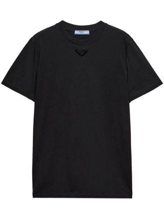 Prada Embroidered-Triangle Jersey T-Shirt