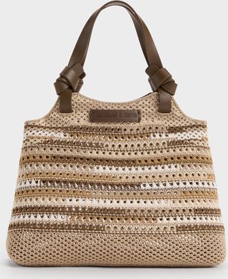 Charles & Keith Mini Ida Multi-Stripe Knitted Tote Bag