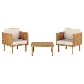 Beliani Juego Sillones Y Mesa De Centroconjunto De Balc&oacute;n 2 Plazas De Madera De Acacia Clara Beige Claro Mesa Sillas Cojines Baratti