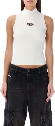 Diesel White Logo Mock Collar Top