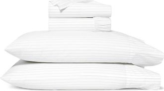 Boll & Branch Simple Stripe Organic Cotton Percale Sheet Set in Pewter Simple Stripe at Nordstrom, Size King Split
