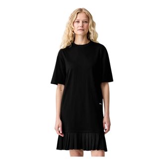 Karl Lagerfeld Tee Jurk met Geplooide Zoom - Dames - Korte kleedjes - Zwart - M - Katoen - Kleedjes