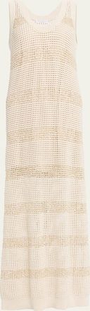 Brunello Cucinelli Striped Pailette Open-Knit Sleeveless Maxi Dress