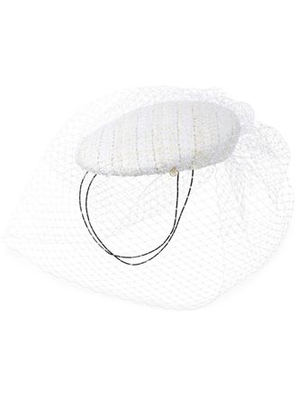 Maison Michel Tess tweed baret - Wit