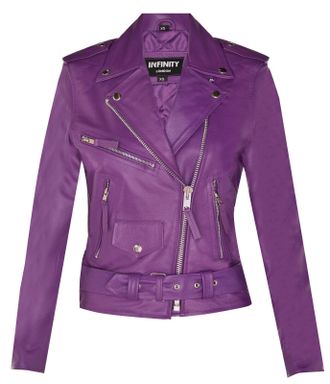 Infinity Leather Womens Cowhide Biker Jacket-Mansfield - Purple Lamb Leather - Size 10 UK