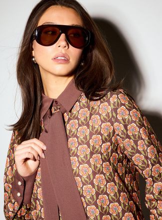 Icone Womens Scarf collar printed shirt