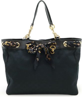 Gucci Black Gg Canvas Leather Shoulder Bag Tote Bag (Pre-Owned)