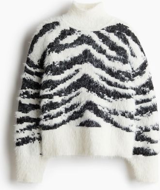 H&M Flauschiger Pullover mit Turtleneck - Schwarz