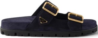 Prada Sandali slides in pelle scamosciata con fibbia - Blu