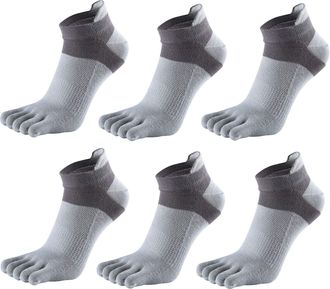 Fasot Men Cotton Low Cut Toe Socks 5 Finger No Show Mesh Wicking 6 Pack 9 Pack, Light Grey, One size