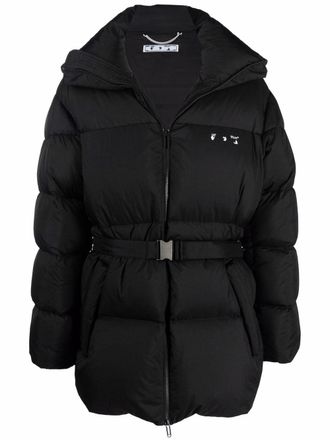 Off-white Hands Off belted puffer down jacket - men - Polyamide/Polyester/Feather Down - S - Black