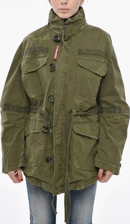 Dsquared2 Lightweight Cotton Utility Jacket With Detachable Hood And Belt Dsquared2
