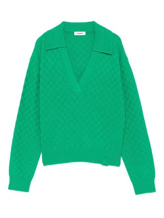 Sandro textured V-neck sweater - women - Cashmere/Wool - 4 - Green