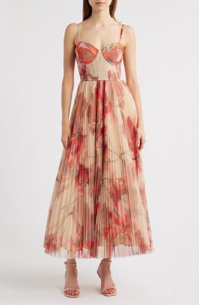 Hutch Smocked Tulle Gown in Taupe/Red at Nordstrom, Size Large