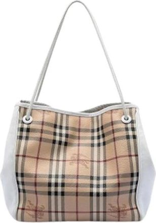 Burberry Pre-owned Haymarket Check Tote - Dames - Vintage Shopper - Beige - ONE Size - Leer - Vintage