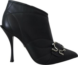 Dolce & Gabbana Zwarte Devotion Gewatteerde Gespte Enkellaarzen Schoenen - Dames - Laarzen met Hak - Zwart - 39 EU - Leer - Schoenen