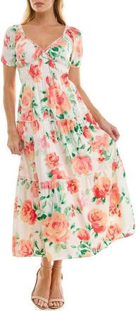 Socialite Tiered Midi Dress in Ivory Coral Floral at Nordstrom Rack, Size X-Large