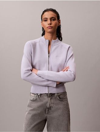 Calvin Klein Womens Tech Knit Zip Sweater - Purple - XS