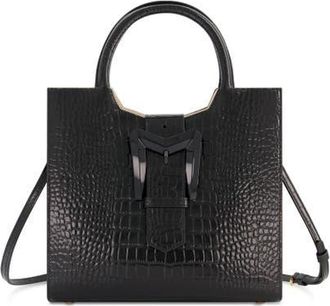 Mac Duggal Crocodile Leather Buckle Detail Medium Tote Bag in Black at Nordstrom