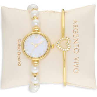 Argento Vivo Mother-of-Pearl Watch & Heart Bangle Bracelet Set in Gold at Nordstrom Rack
