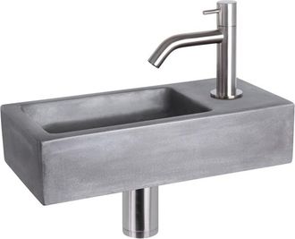 Differnz Ravo fonteinset - 38.5x18.5x9cm - Rechthoek - 1 kraangat - Gebogen matte chromen kraan - beton donkergrijs