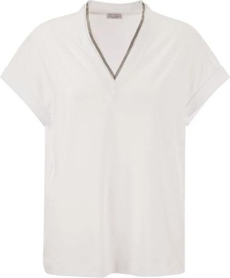 Brunello Cucinelli T-Shirts - Dames - T-shirts - Wit - S - Katoen - Tops