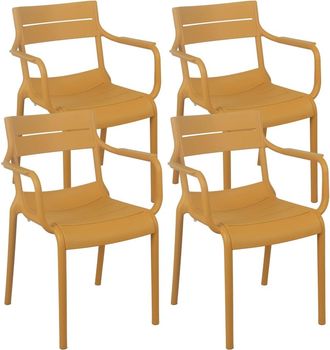 Oviala Juego de 4 sillones de jard&iacute;n de pl&aacute;stico amarillo mostaza