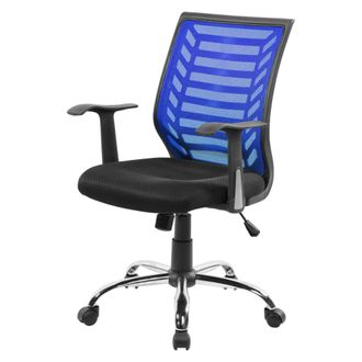 Dmora Silla De Oficina Dfann, Silla De Trabajo De Malla Con Reposabrazos, Asiento De Oficina Ergon&oacute;mico, 59x60h93/103 Cm, Negro Y Azul - Dmora
