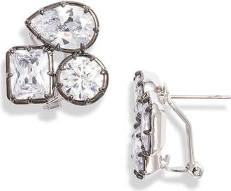 Nordstrom Georgian Multistone Cubic Zirconia Lever Back Earrings in Clear- Black- Silver at Nordstrom