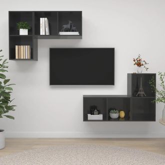 Berkfield Home Wall-mounted TV Cabinets 4 pcs High Gloss Grey Engineered Wood