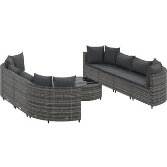 vidaXL Set De Sof&aacute;s De Jard&iacute;n Con Cojines 9 Pzas Rat&aacute;n Sint&eacute;tico Gris Vidaxl