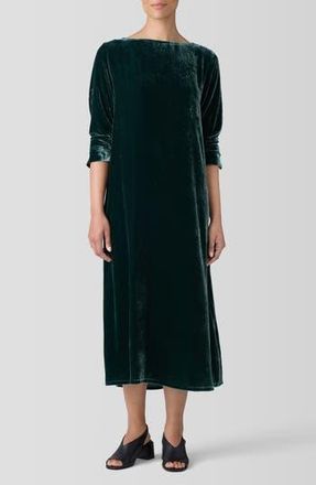 Eileen Fisher Bateau Neck Long Sleeve Velvet Maxi Dress in Pine at Nordstrom Rack, Size X-Small