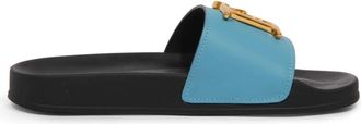 Dsquared2 Italiaanse leren slippers zwart blauw goud - Dames - Sandalen - Blauw - 36 EU - Leer - Schoenen