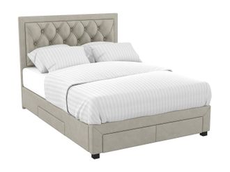 Vente-Unique Cama con cajones - Tela beige - 180x200 cm - LEOPOLD