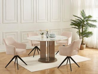 Vente-Unique Sedia girevole con braccioli in Velluto a coste e Metallo Nero Panna - KONYA