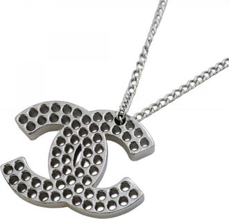 Chanel Coco Mark Silver Necklace Size M