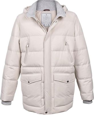 Brunello Cucinelli Off White Quilted Down Parka Jacket, Size X-Large