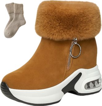 Generic Chunky Platform Winter Boots, 3.15 Inch Height Increase Non-Slip Short Tube Plus Velvet Cozy Warm Women Snow Boots (Brown, Adul, Adult, Women, 3.5, Nu